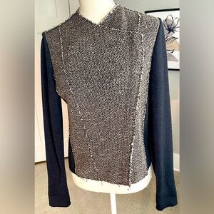 Elie Tahari Size M Gray Zip-Up Twill Blazer Jacket with Black Sleeves & Back